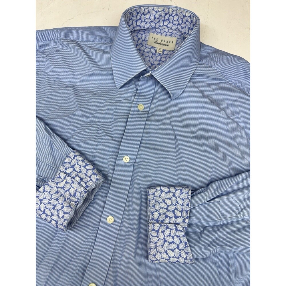 Ted Baker Endurance Shirt 15.5 32/33 Blue Flip Cuff Button Up Long Sleeve Casual